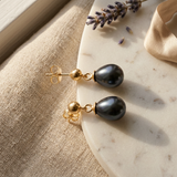 Boucle d'Oreilles MINÉA | Or Jaune & Perles de Culture Black Tahiti