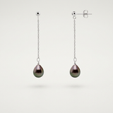 Boucle d'Oreilles Pendantes 3cm en Argent et Perles de Tahiti