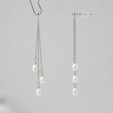 Boucles d'oreilles pendantes FAHINIA | Or Blanc & Perles de Culture Blanches