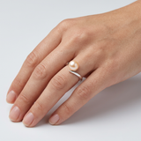 Bague ZIGZAG | Or Blanc & Perle de Culture Rose