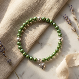 Bracelet Coeur - Perle d'Eau Douce Verte Ronde 5-6 mm