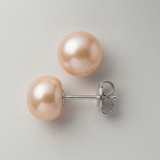 Boucle d'Oreilles Bouton AYA | Or Blanc & Perles de Culture Roses