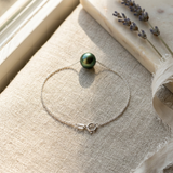Bracelet Chaîne Forçat - Perle de Culture Verte intense