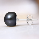 Boucle d'Oreilles Bouton AYA | Argent & Perles de Culture Black Tahiti 9/10mm