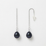 Boucle d'Oreilles Pendantes NAIARA | Or Blanc & Perles de Culture Black Tahiti