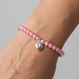 Bracelet Porte Bonheur Coeur - Perles d'Eau Douce Roses Fushia