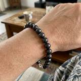 Bracelet NOELYSE | Argent & Perles Noires | 8/9 mm | Fermoir Mousqueton