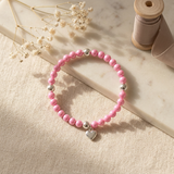 Bracelet Porte Bonheur Coeur - Perles d'Eau Douce Roses Fushia