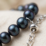 Bracelet NOELYSE | Argent & Perles Noires | 6/7 mm | Fermoir Réglable