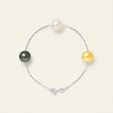 Bracelet Argent Perles de Culture de Tahiti et Perle d'Eau Douce Blanc / Or- Diamètre 9-10 mm