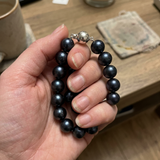 Bracelet NOELYSE | Argent & Perles Noires | 9/10 mm | Fermoir Boule