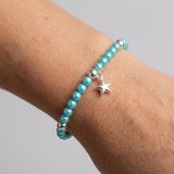 Bracelet Porte Bonheur Etoile - Perles d'Eau Douce Bleu Turquoises