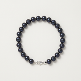 Bracelet NOELYSE | Argent & Perles Noires | 9/10 mm | Fermoir Mousqueton