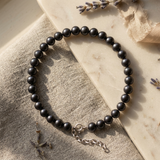 Bracelet NOELYSE | Argent & Perles Noires | 6/7 mm | Fermoir Réglable