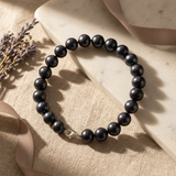 Bracelet NOELYSE | Argent & Perles Noires | 8/9 mm | Fermoir Mousqueton
