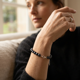 Bracelet NOELYSE | Argent & Perles Noires | 9/10 mm | Fermoir Mousqueton