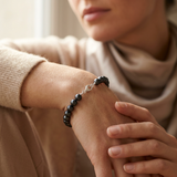 Bracelet NOELYSE | Argent & Perles Noires | 6/7 mm | Fermoir Mousqueton