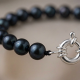 Bracelet NOELYSE | Argent & Perles Noires | 7/8 mm | Fermoir Anneau