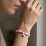 Bracelet Porte Bonheur Coeur - Perles d'Eau Douce Roses Fushia