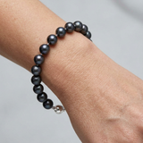 Bracelet NOELYSE | Argent & Perles Noires | 9/10 mm | Fermoir Boule