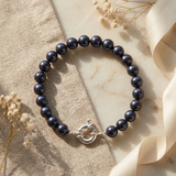Bracelet NOELYSE | Argent & Perles Noires | 7/8 mm | Fermoir Anneau