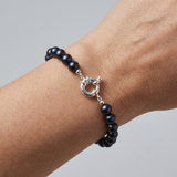 Bracelet NOELYSE | Argent & Perles Noires | 7/8 mm | Fermoir Anneau