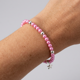 Bracelet Porte Bonheur Etoile - Perles d'Eau Douce Roses Fushia