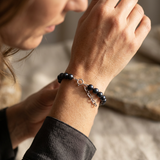 Bracelet NOELYSE | Argent & Perles Noires | 6/7 mm | Fermoir Réglable