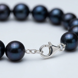Bracelet NOELYSE | Argent & Perles Noires | 8/9 mm | Fermoir Mousqueton