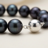 Bracelet NOELYSE | Argent & Perles Noires | 9/10 mm | Fermoir Boule