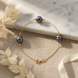 Bracelet Or Jaune & 3 Perles de Tahiti - 8/9mm