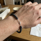 Bracelet NOELYSE | Argent & Perles Noires | 6/7 mm | Fermoir Mousqueton