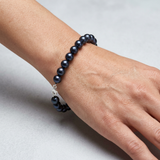 Bracelet NOELYSE | Argent & Perles Noires | 8/9 mm | Fermoir Mousqueton