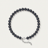 Bracelet NOELYSE | Argent & Perles Noires | 6/7 mm | Fermoir Réglable