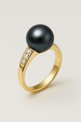 Bague ARIANE | Or Jaune, Diamants & Perle de Culture Black Tahiti