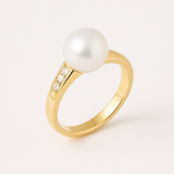 Bague ARIANE | Or Jaune, Diamants & Perle de Culture Blanche