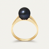Bague or jaune 9 carats sertie d'une perle de culture noire de Tahiti 8/9mm.