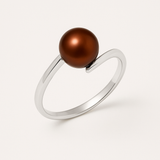 Bague ZIGZAG | Or Blanc & Perle de Culture Chocolat