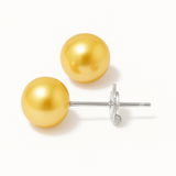 Boucle d'Oreilles Bouton AYA | Or Blanc & Perles de Culture Dorées