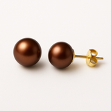 Boucle d'Oreilles Bouton AYA | Or Jaune & Perles de Culture Chocolat