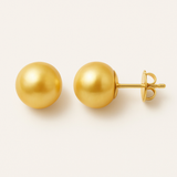 Boucle d'Oreilles Bouton AYA | Or Jaune & Perles de Culture Dorées