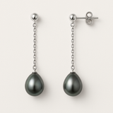 Boucle d'Oreilles Pendantes 3cm en Argent et Perles de Tahiti