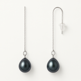 Boucle d'Oreilles Pendantes NAIARA | Or Blanc & Perles de Culture Black Tahiti