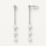 Boucles d'oreilles pendantes FAHINIA | Or Blanc & Perles de Culture Blanches