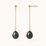 Boucles d'oreilles pendantes LOLITA | Or Jaune & Perles Black Tahiti