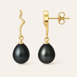 Boucles d'Oreilles TAHORA | Or Jaune & Perles de Culture Black Tahiti