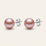 Boucles d'oreilles puces en argent 925 avec perles de culture roses rondes 9/10mm.