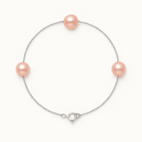 Bracelet Argent & 3 Perles de Culture Roses - 7/8mm