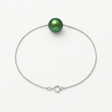 Bracelet Chaîne Forçat - Perle de Culture Verte intense