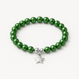 Bracelet perles d'eau douce vertes rondes avec charm étoile en argent 925.